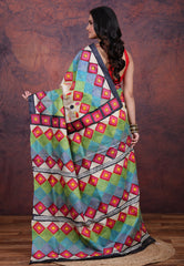 Multi Colour Pure Tussar Kantha Silk Saree With Blouse Piece - Adi Akshoy & Co.