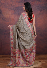 Grey Pure Tussar Kantha Silk Saree With Blouse Piece - Adi Akshoy & Co.
