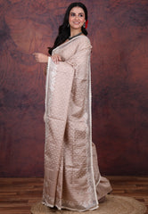 Pale Beige Tussar Kantha Silk Saree With Blouse Piece - Adi Akshoy & Co.