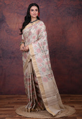 Tussar Colour Pure Tussar Kantha Silk Saree With Blouse Piece - Adi Akshoy & Co.