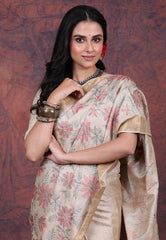 Tussar Colour Pure Tussar Kantha Silk Saree With Blouse Piece - Adi Akshoy & Co.