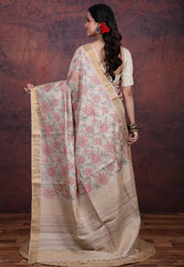 Tussar Colour Pure Tussar Kantha Silk Saree With Blouse Piece - Adi Akshoy & Co.