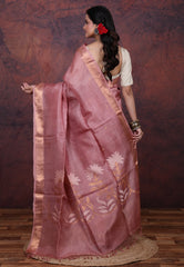 Onion Pink Pure Tussar Dhakai Jamdani Saree with Blouse Piece - Adi Akshoy & Co.