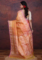Orange Pure Tussar Dhakai Jamdani Saree with Blouse Piece - Adi Akshoy & Co.