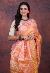 Orange Pure Tussar Dhakai Jamdani Saree with Blouse Piece - Adi Akshoy & Co.