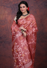 Maroon Pure Tussar Dhakai Jamdani Saree with Blouse Piece - Adi Akshoy & Co.