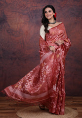 Maroon Pure Tussar Dhakai Jamdani Saree with Blouse Piece - Adi Akshoy & Co.
