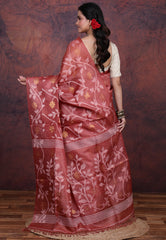 Maroon Pure Tussar Dhakai Jamdani Saree with Blouse Piece - Adi Akshoy & Co.