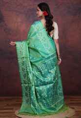 Turquoise Blue Pure Tussar Dhakai Jamdani Saree with Blouse Piece - Adi Akshoy & Co.