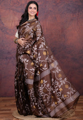 Brown Pure Tussar Dhakai Jamdani Saree with Blouse Piece - Adi Akshoy & Co.