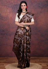 Brown Pure Tussar Dhakai Jamdani Saree with Blouse Piece - Adi Akshoy & Co.