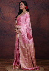 Pink Pastel Banarasi Saree With Blouse Piece - Adi Akshoy & Co.