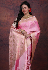 Pink Pastel Banarasi Saree With Blouse Piece - Adi Akshoy & Co.