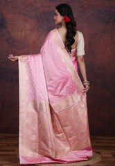 Pink Pastel Banarasi Saree With Blouse Piece - Adi Akshoy & Co.