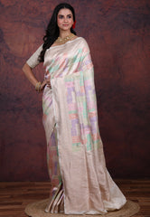 Multi Colour Pure Katan Rangkat Silk Saree With Blouse Piece - Adi Akshoy & Co.