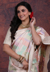 Multi Colour Pure Katan Rangkat Silk Saree With Blouse Piece - Adi Akshoy & Co.