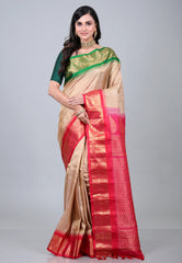 Tussar Colour Pure Gadwal Silk Saree With Blouse Piece - Adi Akshoy & Co.