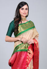 Tussar Colour Pure Gadwal Silk Saree With Blouse Piece - Adi Akshoy & Co.