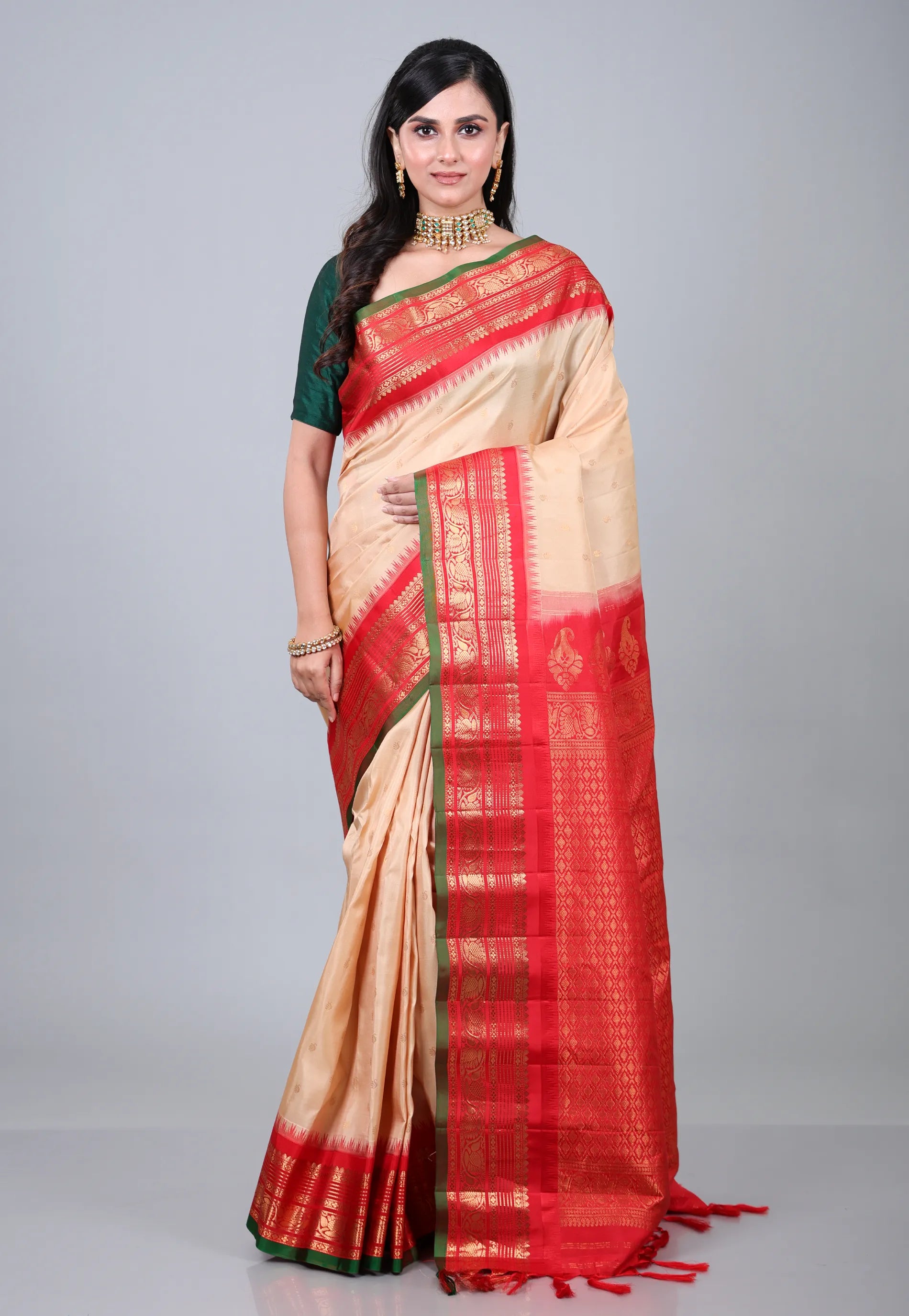 Tussar Colour Pure Gadwal Silk Saree With Blouse Piece - Adi Akshoy & Co.