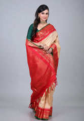 Tussar Colour Pure Gadwal Silk Saree With Blouse Piece - Adi Akshoy & Co.