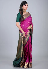 Magenta Kanjivaram Silk Saree with Blouse Piece - Adi Akshoy & Co.