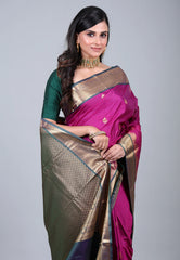 Magenta Kanjivaram Silk Saree with Blouse Piece - Adi Akshoy & Co.