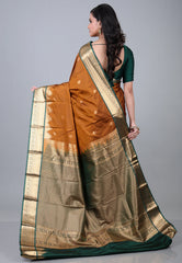 Brown Kanjivaram Silk Saree with Blouse Piece - Adi Akshoy & Co.