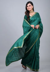 Rama Green Pure Tussar Kantha Silk Saree With Blouse Piece - Adi Akshoy & Co.