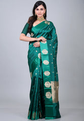 Rama Green Pure Katan Silk Saree with Blouse Piece - Adi Akshoy & Co.