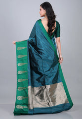 Peacock Green Pure Katan Silk Saree with Blouse Piece - Adi Akshoy & Co.