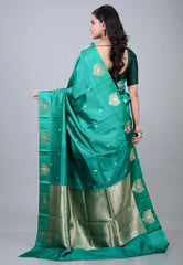 Cross Rama Green Pure Katan Silk Saree with Blouse Piece - Adi Akshoy & Co.