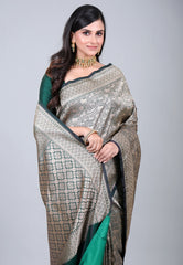 Bottle Green Shikargah Katan Silk Saree With Blouse Piece - Adi Akshoy & Co.