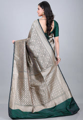 Bottle Green Shikargah Katan Silk Saree With Blouse Piece - Adi Akshoy & Co.