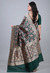 Bottle Green Pure Meena Katan Silk Saree with Blouse Piece - Adi Akshoy & Co.