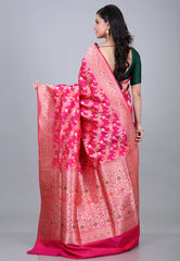Rani Pink Pure Meena Katan Silk Saree with Blouse Piece - Adi Akshoy & Co.