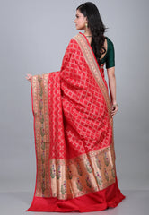 Red Pure Katan Jaal Silk Saree with Blouse Piece - Adi Akshoy & Co.