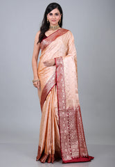 Peach Pastel Banarasi Saree With Blouse Piece - Adi Akshoy & Co.