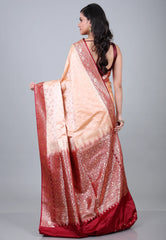 Peach Pastel Banarasi Saree With Blouse Piece - Adi Akshoy & Co.