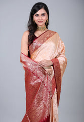 Peach Pastel Banarasi Saree With Blouse Piece - Adi Akshoy & Co.