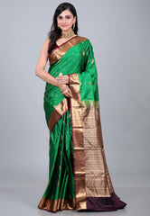 Green Kanjivaram Silk Saree with Blouse Piece - Adi Akshoy & Co.