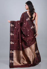 Brown Pure Katan Silk Saree with Blouse Piece - Adi Akshoy & Co.