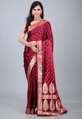 Maroon Wedding Banarasi Silk Saree with Blouse Piece - Adi Akshoy & Co.