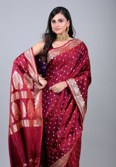 Maroon Wedding Banarasi Silk Saree with Blouse Piece - Adi Akshoy & Co.