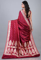 Maroon Wedding Banarasi Silk Saree with Blouse Piece - Adi Akshoy & Co.