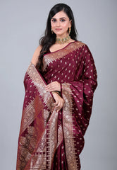 Maroon Wedding Banarasi Silk Saree with Blouse Piece - Adi Akshoy & Co.