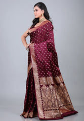 Maroon Wedding Banarasi Silk Saree with Blouse Piece - Adi Akshoy & Co.