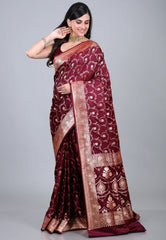 Maroon Wedding Jaal Banarasi Silk Saree with Blouse Piece - Adi Akshoy & Co.