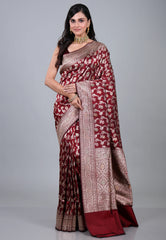 Maroon Pure Meena Katan Silk Saree with Blouse Piece - Adi Akshoy & Co.