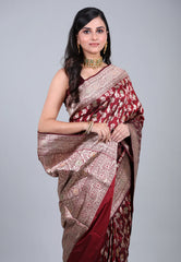 Maroon Pure Meena Katan Silk Saree with Blouse Piece - Adi Akshoy & Co.