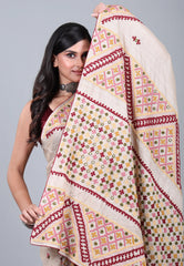 Tussar Colour Pure Tussar Kantha Silk Saree With Blouse Piece - Adi Akshoy & Co.
